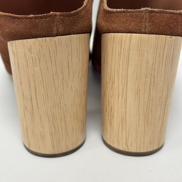 Urban Outfitters UO Block Wooden Heel Suede Mules Shoes Brown Camel size 9 - Picture 4 of 8